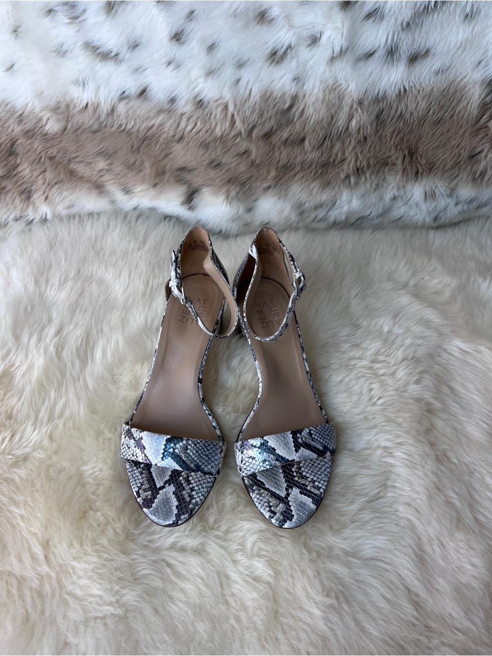 Naturalizer Women's Snake-Print Block Heel Sandals - White/Grey - Picture 5 of 7